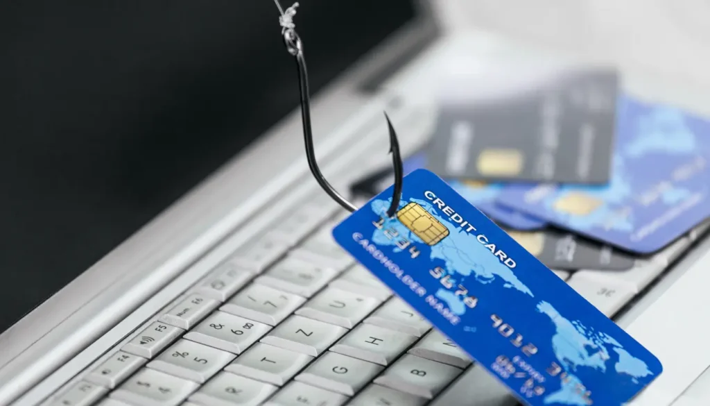 credit card being hooked by a fishing hook